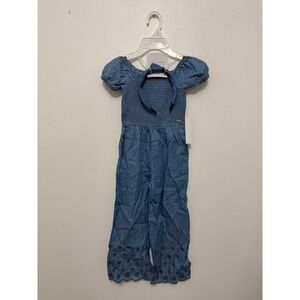 Tahari Girls Blue Chambray Jumpsuit with Matching Headband – Size 5 – NWT